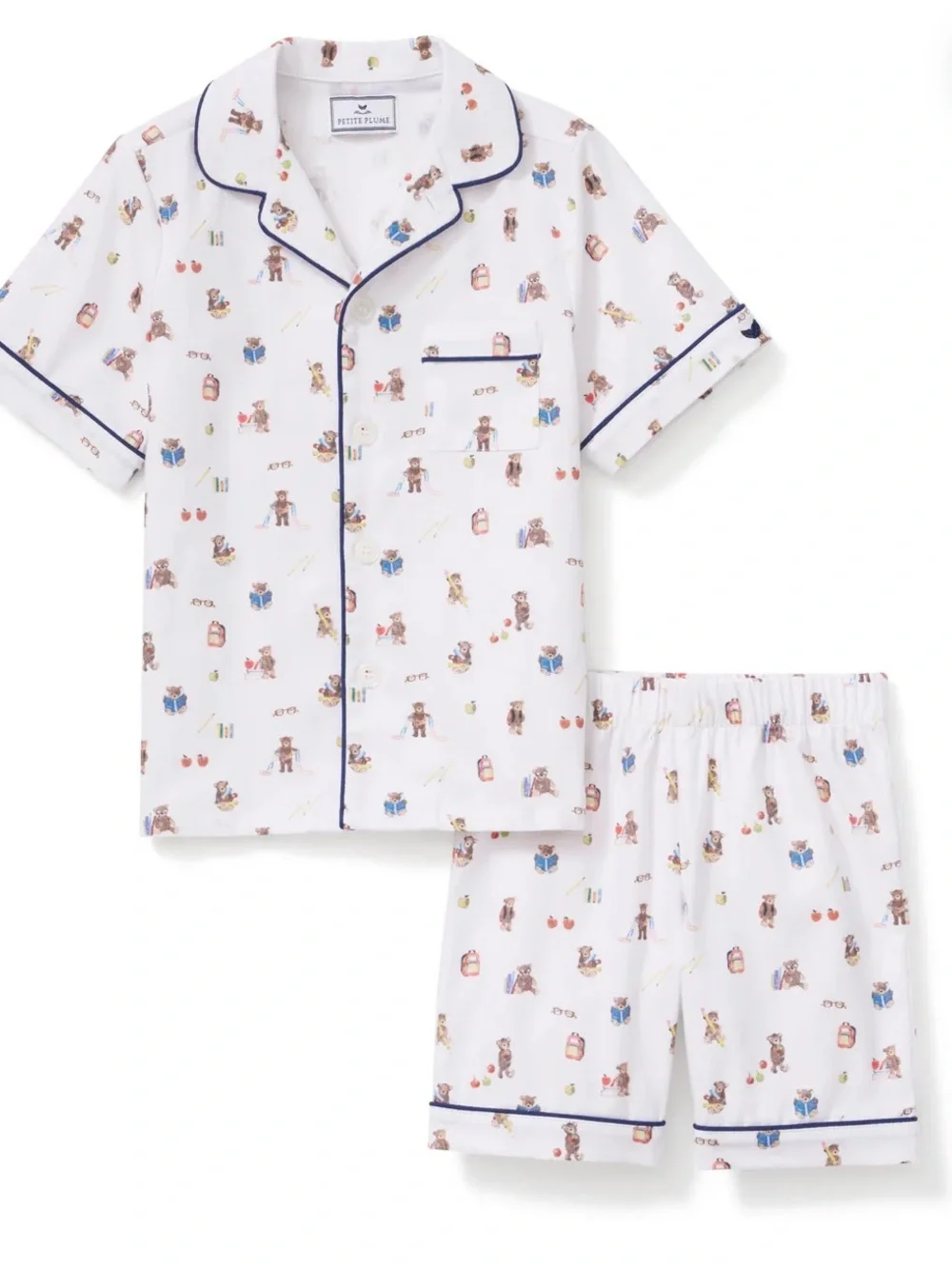 Petite Plume Kid's Twill Pajama Short Set in Teddy Goes To School size 8